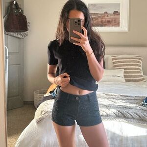 Rhinestone black denim low rise bershka shorts